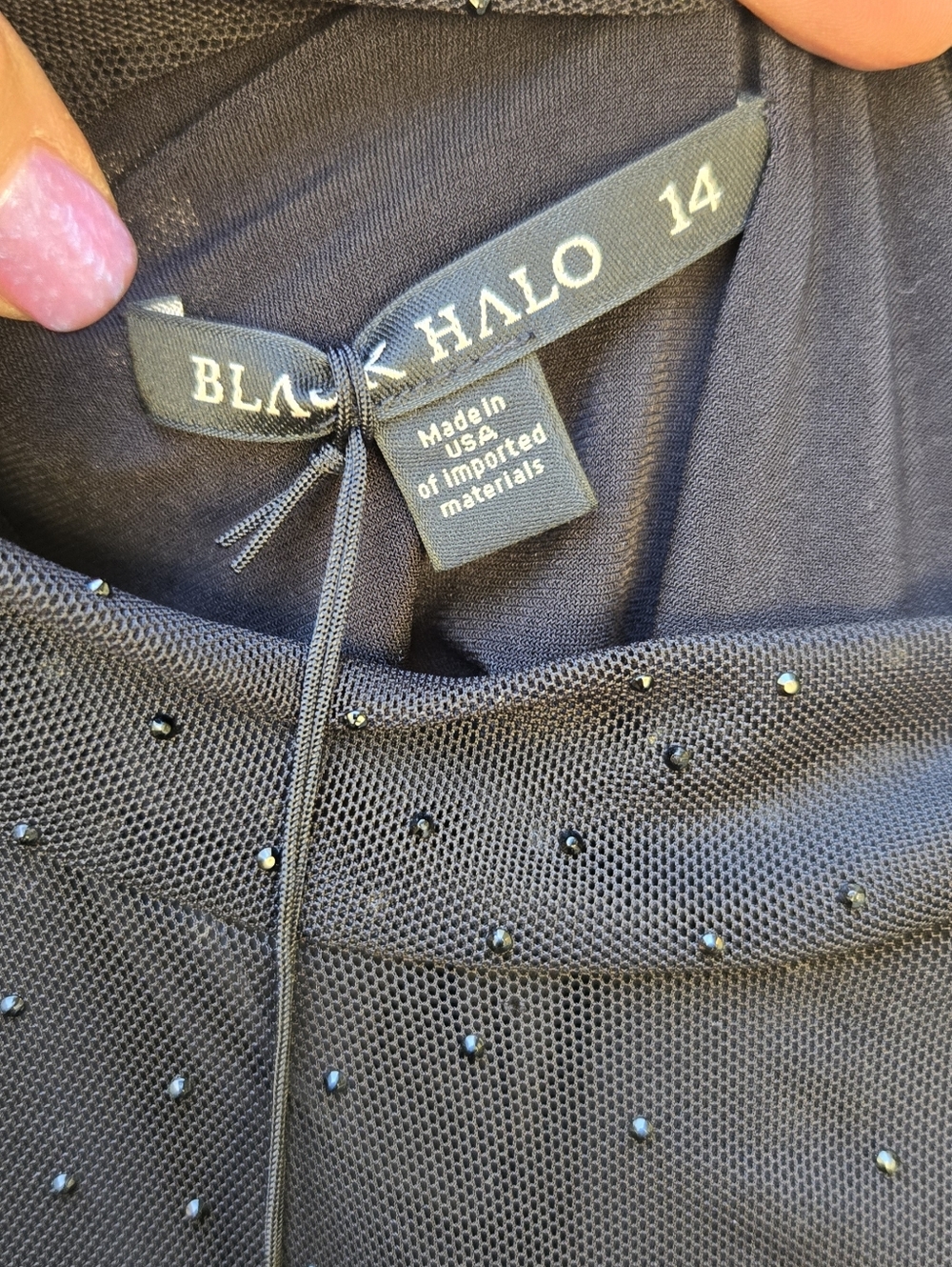 Black Halo Lexington Long Sleeve Mesh Evening Gown - Picture 12 of 16